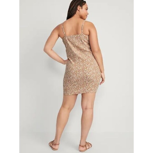 Women's XL Fitted Rib-Knit Cami Mini Dress Old Navy Brown Floral - Picture 2 of 2